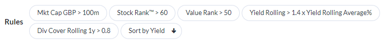 StockRanks for high-yield screen